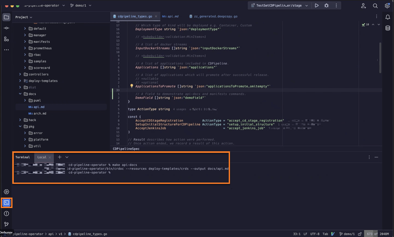"make api-docs" command with the file contents