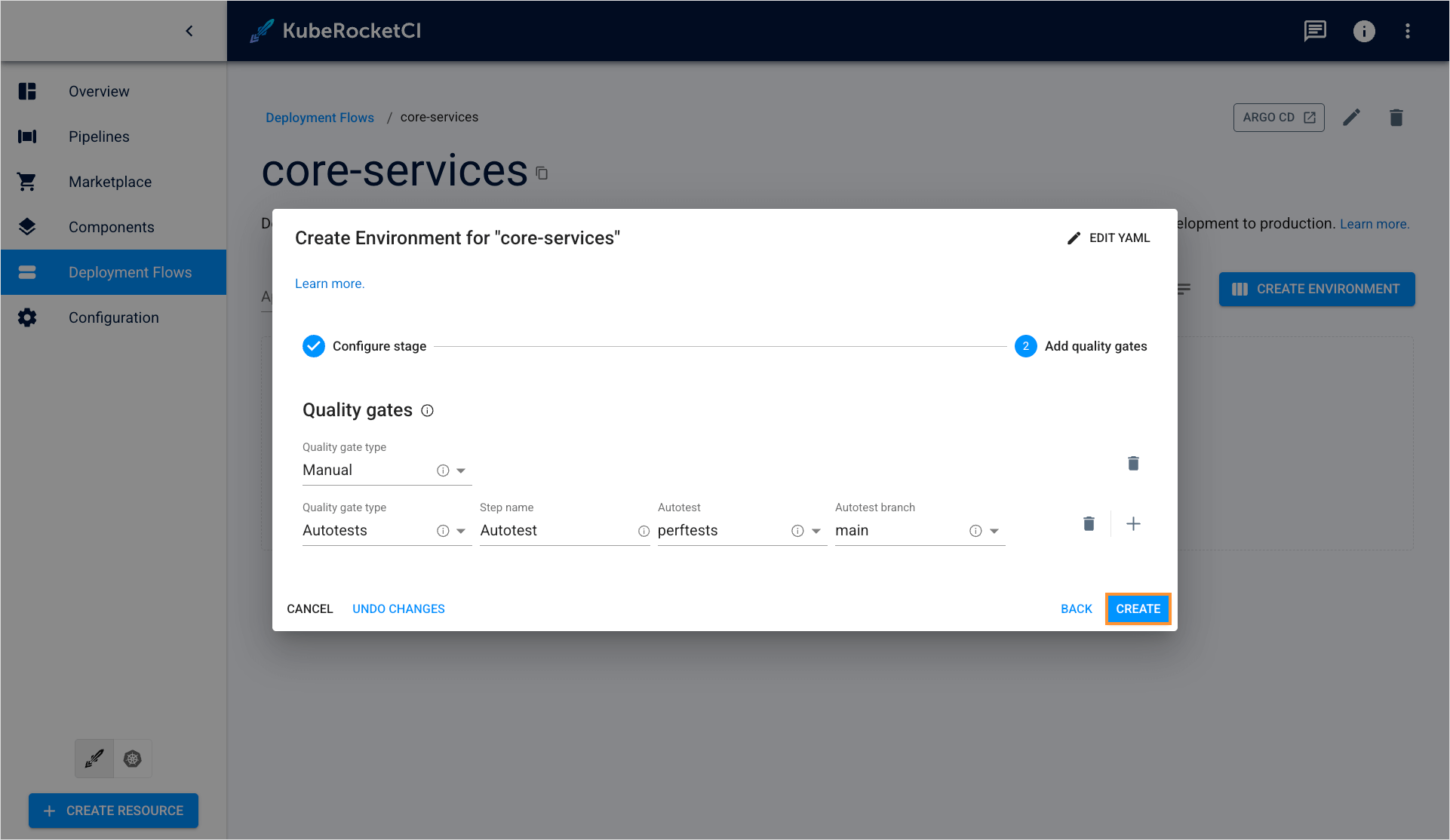 Add quality gates menu
