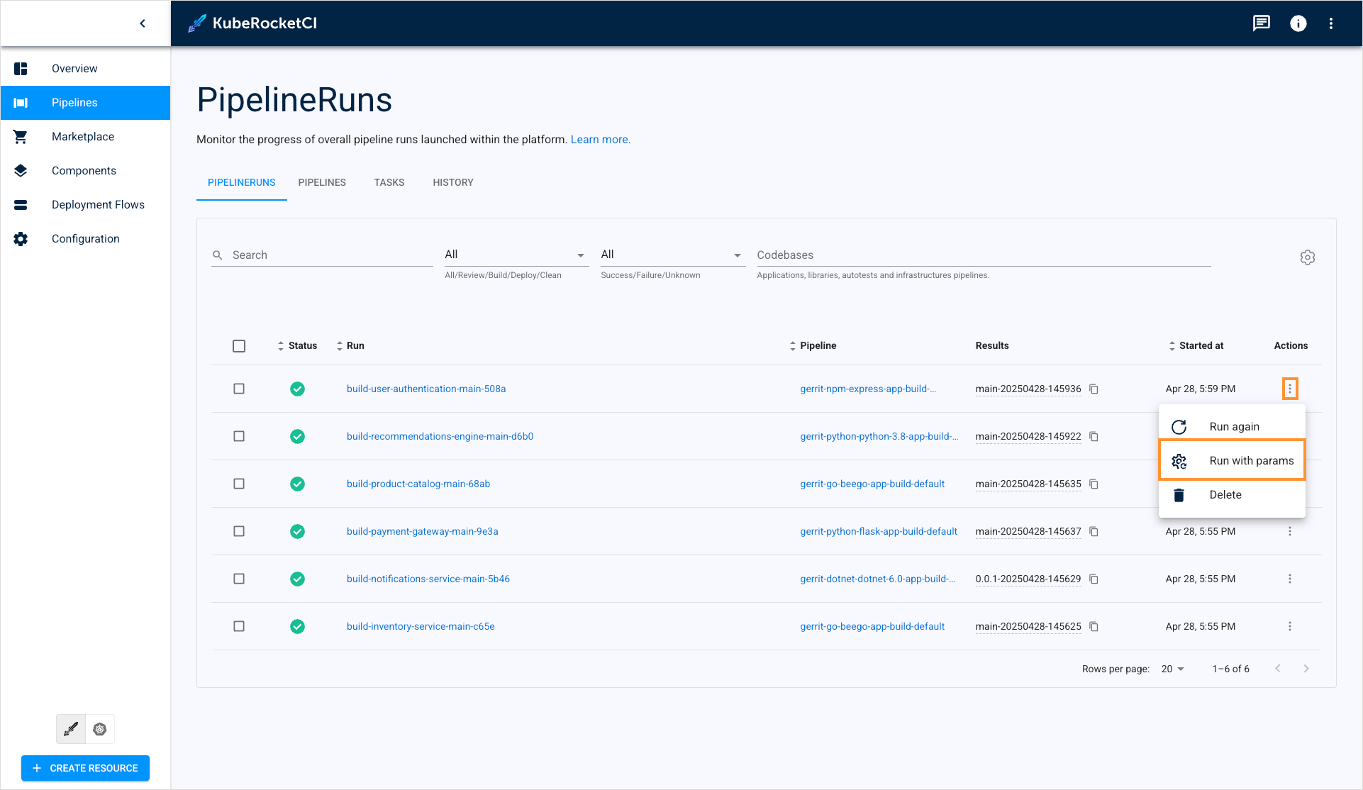 Restart with parameters