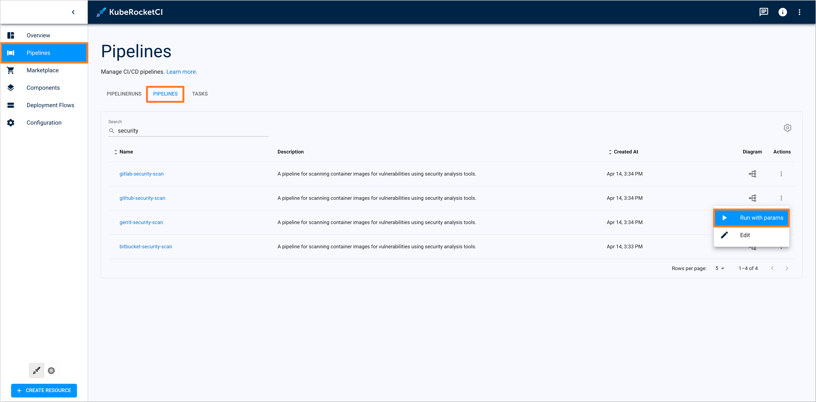 Security scan pipeline
